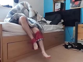 A guy's insatiable lust leads him to his feet. His blanket suffocates him, but it also arouses him. He fantasizes about being devoured by his bed, his heart racing and cock hardening in the thrilling embrace.
