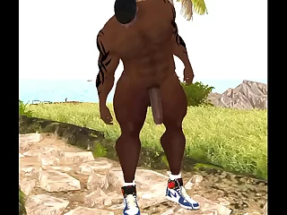 Before his morning run, the muscular, handsome black football player Duane Brown stretches, revealing his massive cock. He pisses in the great outdoors, showcasing his impressive size and hairy physique.